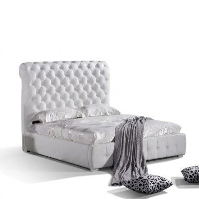 Clásica cama de dormitorio 160x200 cm de cuero textil Chesterfield camas de hotel.