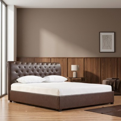 Moderna cama doble Chesterfield marrón de diseño para dormitorio