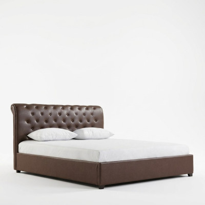 Moderna cama doble Chesterfield marrón de diseño para dormitorio