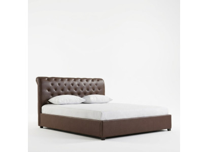 Moderna cama doble Chesterfield marrón de diseño para dormitorio