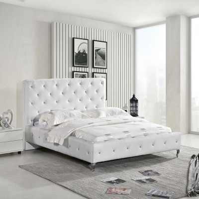 Cama de diseñador Chesterfield para dormitorio en cuero y tela tapizada de 140/160/180/200 cm.