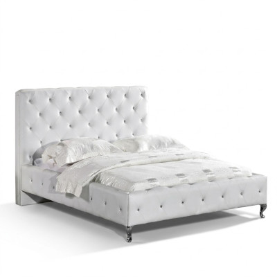 Cama de diseñador Chesterfield para dormitorio en cuero y tela tapizada de 140/160/180/200 cm.