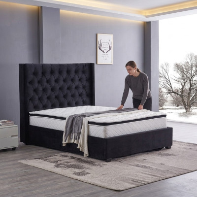 Moderna cama de lujo Chesterfield negra textil camas dobles.