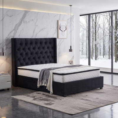 Moderna cama de lujo Chesterfield negra textil camas dobles.