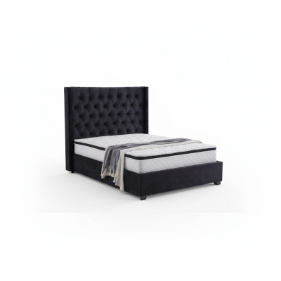 Moderna cama de lujo Chesterfield negra textil camas dobles.