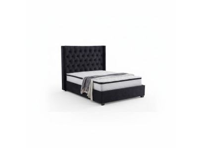 Moderna cama de lujo Chesterfield negra textil camas dobles.