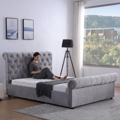 Diseño Chesterfield Cama Textil Tapizado Cuero Hotel Camas Dormitorio Nuevo Terciopelo