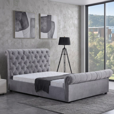 Diseño Chesterfield Cama Textil Tapizado Cuero Hotel Camas Dormitorio Nuevo Terciopelo