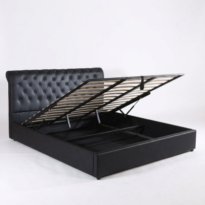 Cama tapizada de lujo Chesterfield en negro diseño de cama doble de diseñador.