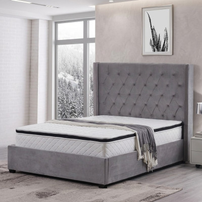 Cama Chesterfield cama tapizada de lujo, diseño de dormitorio, camas de tela de cuero nuevas
