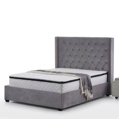 Cama Chesterfield cama tapizada de lujo, diseño de dormitorio, camas de tela de cuero nuevas