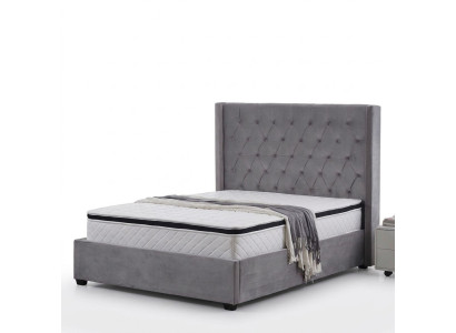 Cama Chesterfield cama tapizada de lujo, diseño de dormitorio, camas de tela de cuero nuevas