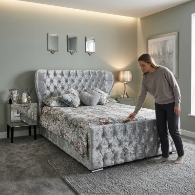 Diseño Chesterfield Cama de Terciopelo de Lujo Textil Dormitorio Doble 200x200cm