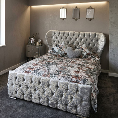 Diseño Chesterfield Cama de Terciopelo de Lujo Textil Dormitorio Doble 200x200cm