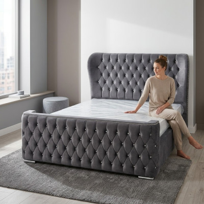 Chesterfield Hotel Cama de Cuero Doble Dormitorio Tapizado de Lujo Camas 160x200cm