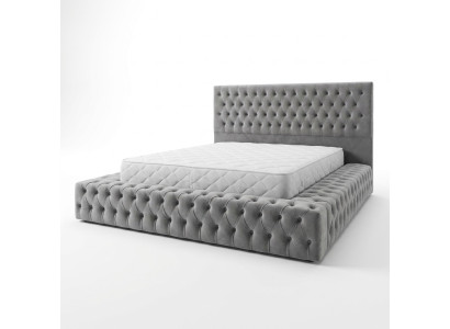 Chesterfield Gran Cama Gran Cabecero Camas Tapizadas Hotel Terciopelo Gris Tela Orejas