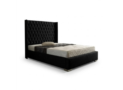 Cama de diseño Chesterfield negra para dormitorio de tela de cuero.