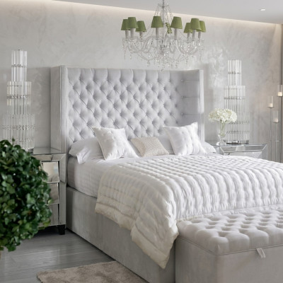 Diseño de cama Chesterfield en dormitorio de tela de cuero de terciopelo con hotel cama acolchada.