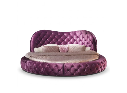 Diseño de cama redonda Chesterfield Dormitorio Textil Lila de cuero acolchado Ronda de lujo