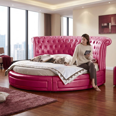 Cama clásica redonda Chesterfield camas acolchadas, camas redondas de cuero.