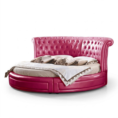 Cama clásica redonda Chesterfield camas acolchadas, camas redondas de cuero.