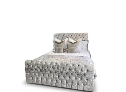 Cama Chesterfield para dormitorio, cama de tela de 180x200 cm en terciopelo gris Big Hotel Nuevo.