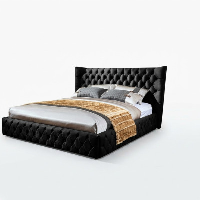 Chesterfield Cama negra Dormitorio Camas Textil Terciopelo Gran Cama Hotel