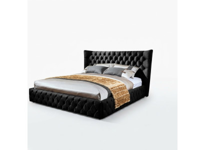 Chesterfield Cama negra Dormitorio Camas Textil Terciopelo Gran Cama Hotel