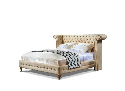 Diseño Chesterfield con tapizado cama doble inglesa beige 140/160/180x200 cm.