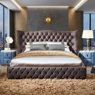 Cama Chesterfield marrón dormitorio textil camas de terciopelo grandes camas de hotel