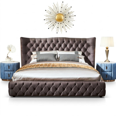 Cama Chesterfield marrón dormitorio textil camas de terciopelo grandes camas de hotel