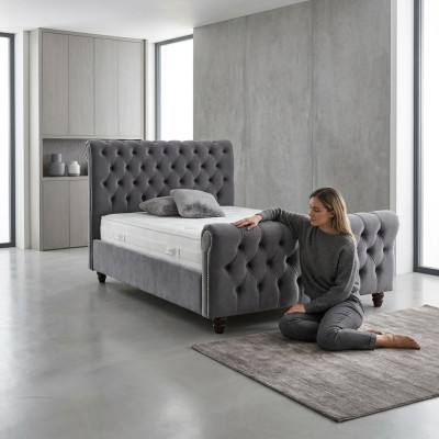 Chesterfield Bett Diseño Dormitorio Cama inglesa 200x200cm Tapiz Textil
