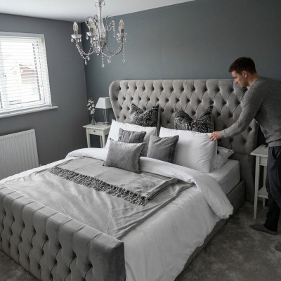 Chesterfield cama de diseñador dormitorio textil de cuero tapizado 140/160/180/200 cm