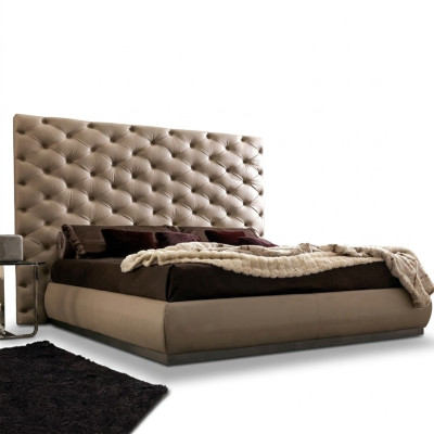 Panel de pared beige Chesterfield cama de lujo diseñador camas dobles