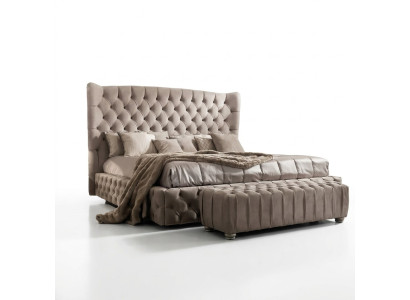 Cama doble Chesterfield auténtica, cama de hotel, tapicería textil 160x200cm, tela nueva.