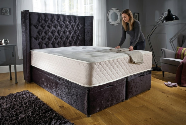 Chesterfield cama de diseño dormitorio textil cuero tapizado terciopelo 160x200 Nuevo