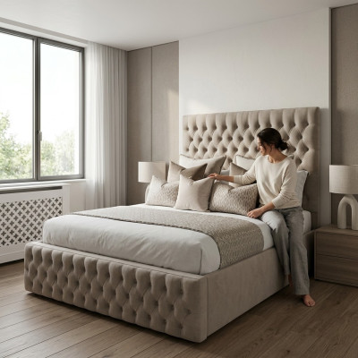 Cama Chesterfield diseño dormitorio Inglés cama 200x200cm textil tapizado