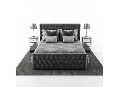 Cama doble Chesterfield gris y elegante, camas de dormitorio de diseñador.