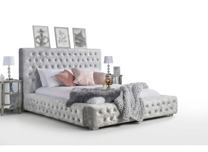 Cama Chesterfield gris con cabecero alto cama doble de diseño