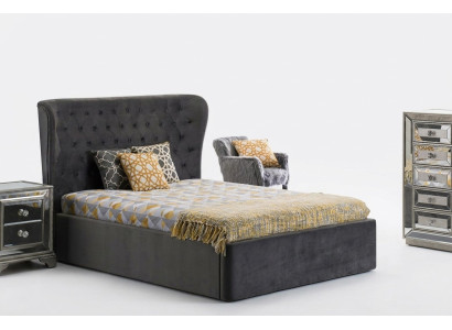 Cama de diseño Chesterfield 180x200cm en gris, camas de dormitorio de hotel de lujo tapizadas.