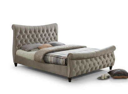 Chesterfield Textil Cama tapizada Diseño de cama beige para hotel habitación doble