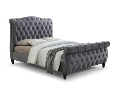 Clásica cama doble de tela de terciopelo, cama doble tapizada para hotel dormitorio 180x200.