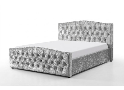 Moderna cama doble de lujo Chesterfield gris, diseñada para dormitorios.