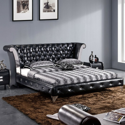 Acero inoxidable de lujo cama de cuero Chesterfield capitoné cama doble diseño camas hotel