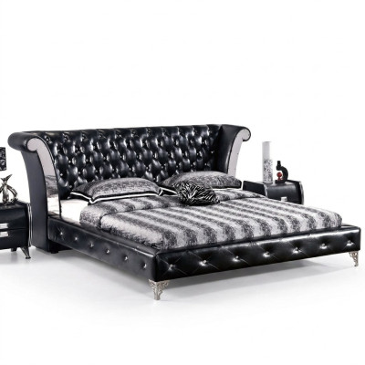 Acero inoxidable de lujo cama de cuero Chesterfield capitoné cama doble diseño camas hotel