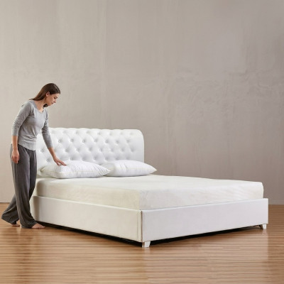 Cama de diseñador Chesterfield para dormitorio tapizada en cuero artificial 140/160/180/200 cm