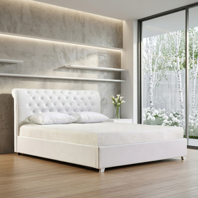 Cama de diseñador Chesterfield para dormitorio tapizada en cuero artificial 140/160/180/200 cm
