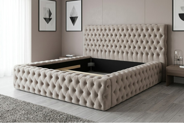 Elegante diseño Chesterfield Cama doble inglesa en beige - Camas con estilo atemporal