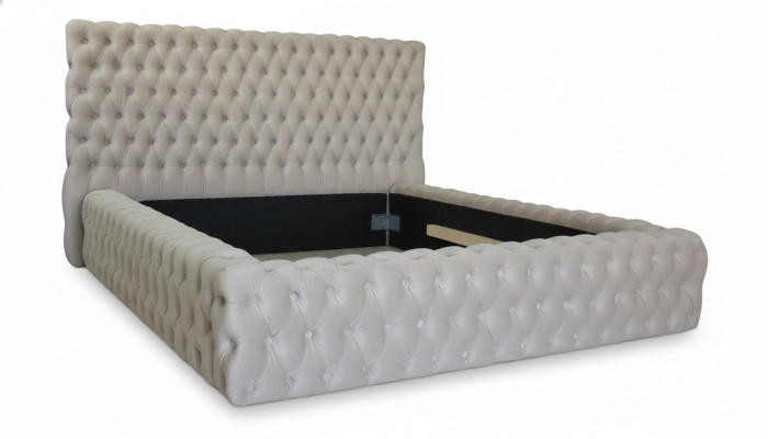 Elegante diseño Chesterfield Cama doble inglesa en beige - Camas con estilo atemporal