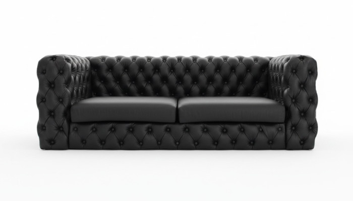 Sofá de tres plazas Chesterfield negro, diseñador de lujo.